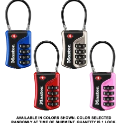 Flexible Shackle Set Your Own Combination TSA Lock, Assorted Colors, 1-3/8 in Wide