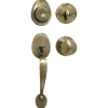 Handleset with Biscuit Style Knob Interior and Single Cylinder Deadbolt; Antique Brass, WR5