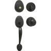 Handleset with Biscuit Style Knob Interior and Single Cylinder Deadbolt; Aged Bronze, SC1