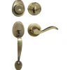 Handleset with Wave Style Lever Interior and Single Cylinder Deadbolt (Right Hand); Antique Brass, WR5