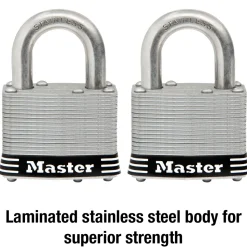 2in (51mm) Wide Laminated Stainless Steel Pin Tumbler Padlock; 2-Pack