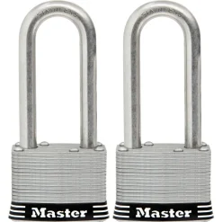 2in (51mm) Wide Laminated Stainless Steel Pin Tumbler Padlock with 2-1/2in (64mm) Shackle; 2-Pack