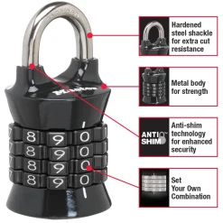 1-1/2in (38mm) Wide Set Your Own Combination Padlock; Assorted Colors