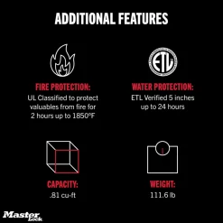 Master Lock Black Premium 2-Hour Fireproof Safe with Digital Keypad, .82 cu-ft, STW082GTCML