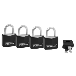 Vinyl-Covered Solid Body Padlock, 1-3/16 in Wide, 4-Pack