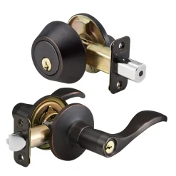 Wave Style Lever Entry Door Lock with Single Cylinder Deadbolt; Combo Pack; Aged Bronze, KW1